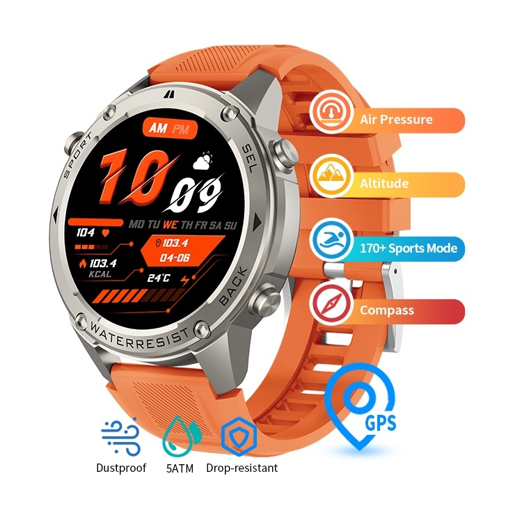 2024 DM56 AMOLED Smartwatch with 5ATM Waterproof and GPS for Men's Fitness