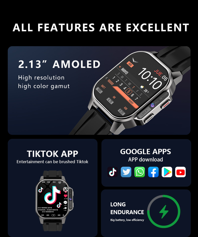 B22 4G Smart Watch 2.04 Inch AMOLED Screen 900mAh Battery