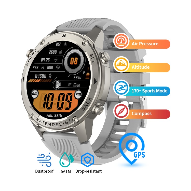2024 DM56 AMOLED Smartwatch with 5ATM Waterproof and GPS for Men's Fitness