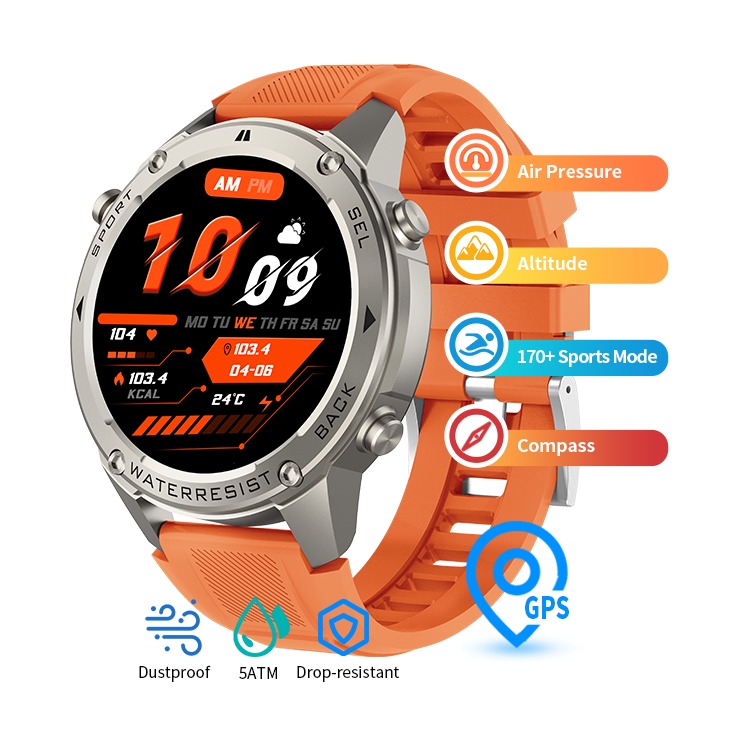 2024 DM56 AMOLED Smartwatch with 5ATM Waterproof and GPS for Men's Fitness