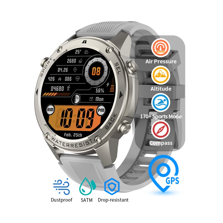 DM56 Smart Watch 1.43 Inch AMOLED GPS Barometer Compass 5ATM Waterproof