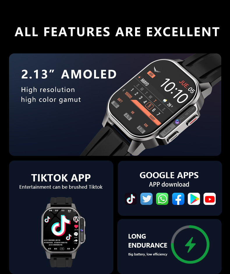 B22 4G Smart Watch 2.04 Inch AMOLED Screen 900mAh Battery