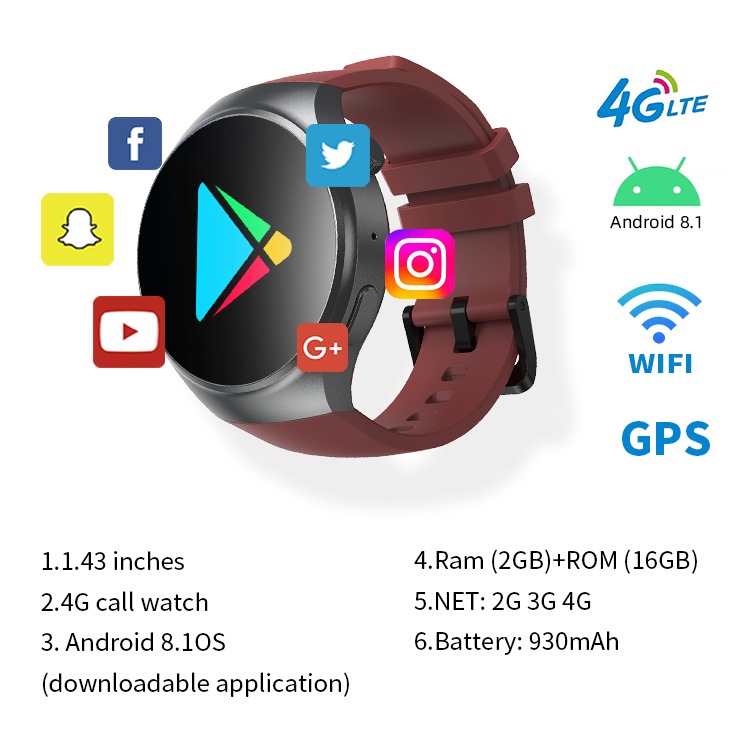 DM80 4G Smart Watch with 28mm AMOLED Screen and IP68 Waterproof